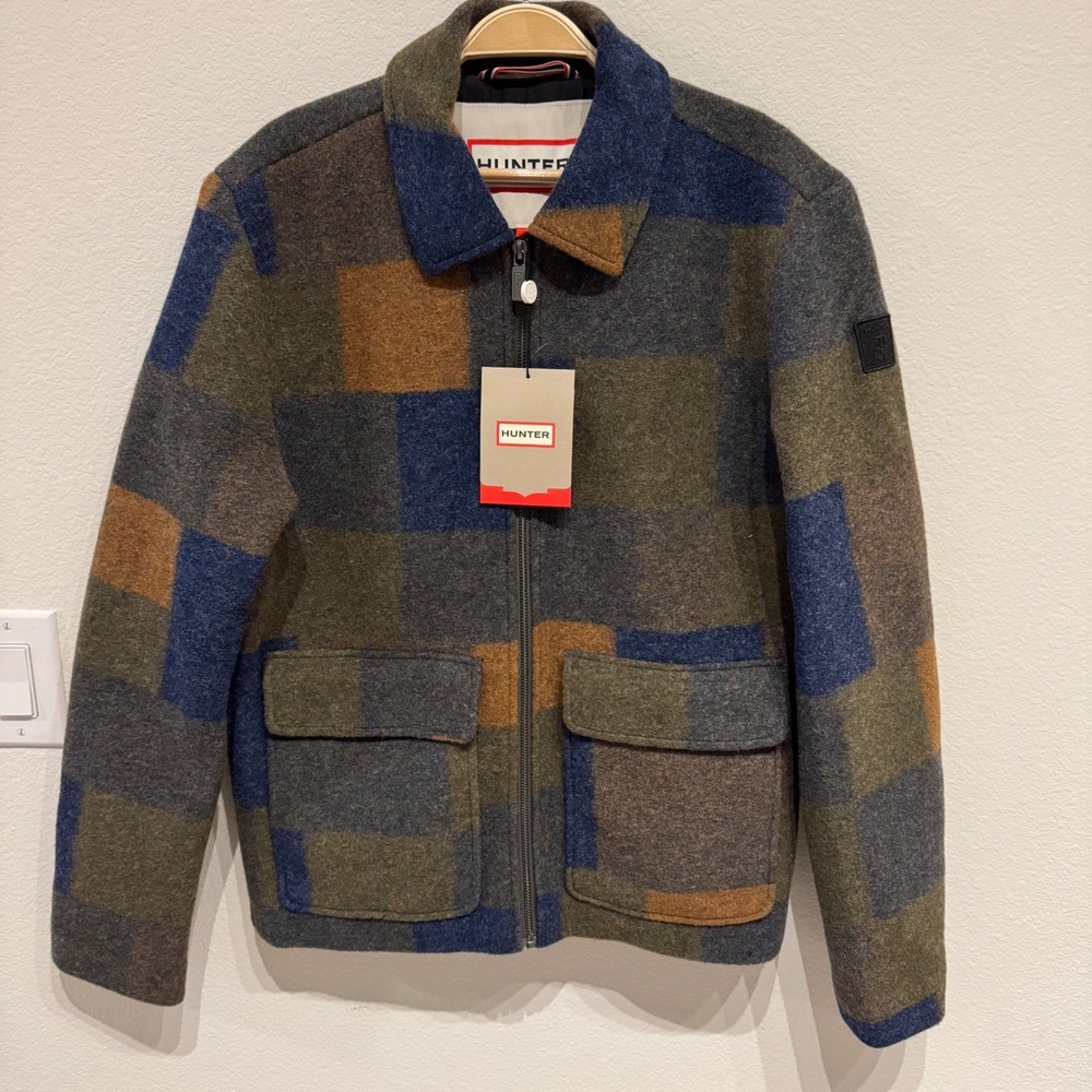 Hunter Elia Boiled Wool Plaid Jacket Small S Zip Up Collared Flap Pocket NWT - Picture 3 of 10